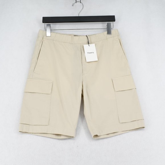 Theory Men's Muslin Cargo Shorts Elastic Waist Drawstring Regular Fit Poplin S - Picture 4 of 10